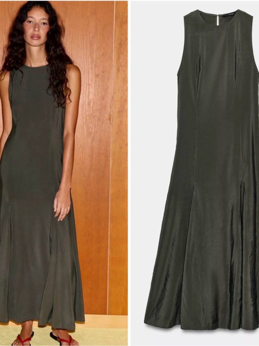 Zara Sleeveless Flowy Olive Maxi Dress Large Petrol Blue